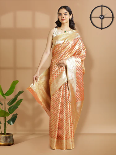 Tissue Orange Printed Saree